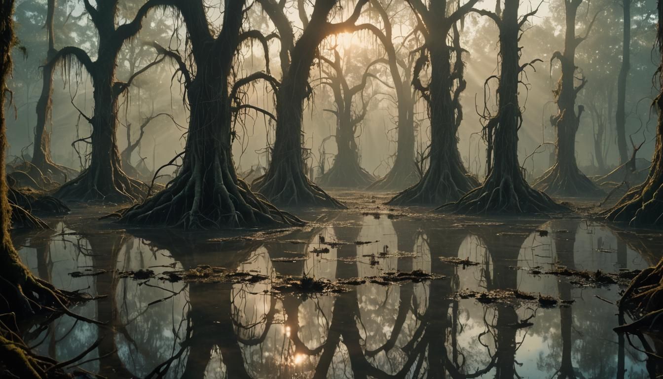 Bioreactor in a Misty Swamp: Cinematic Film Still