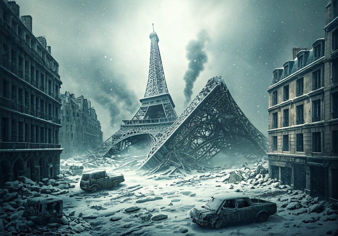 Post-Apocalyptic Paris in Winter: Eiffel Tower Ruins