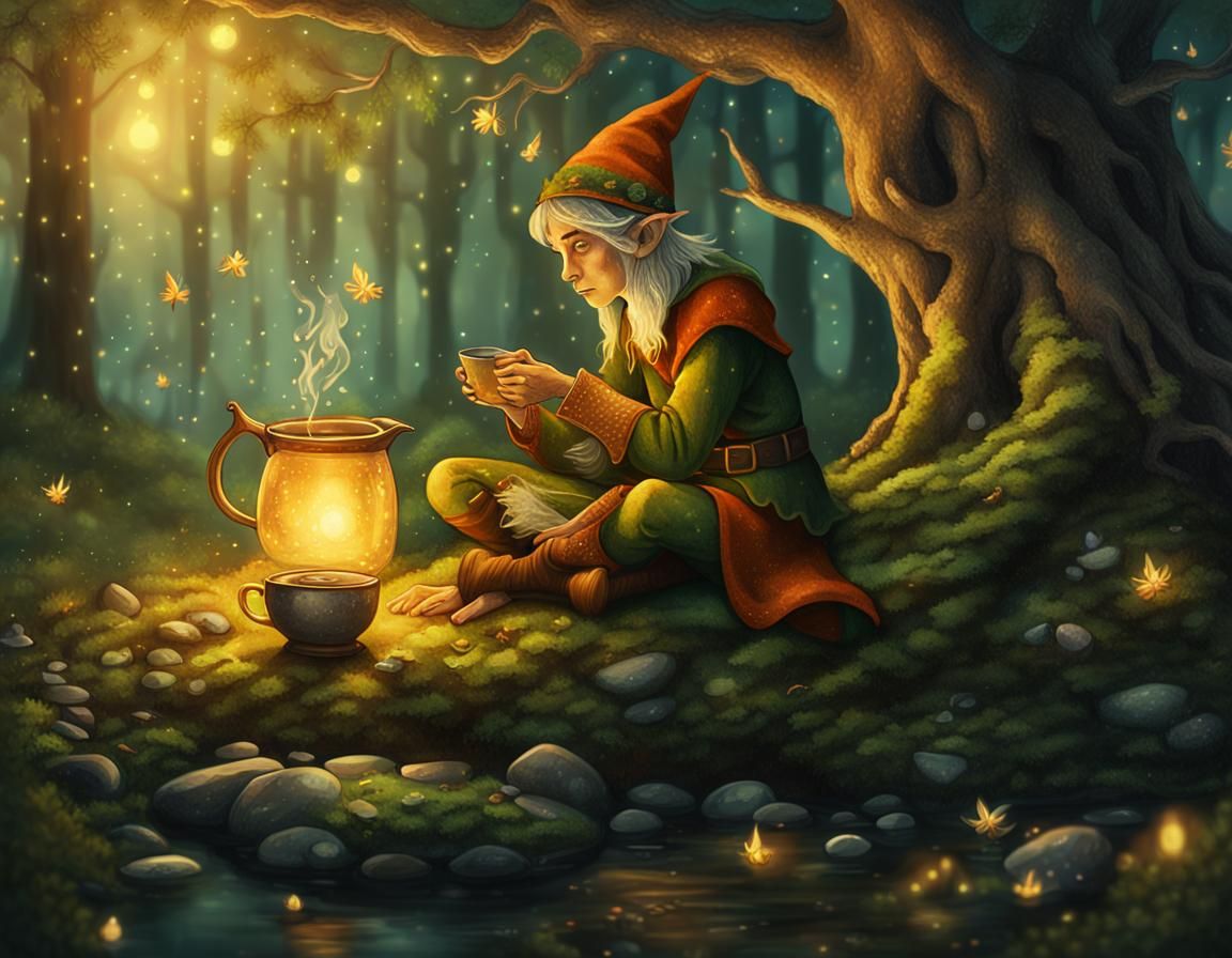 Whimsical Elf Delights in Cozy Fireplace Moment