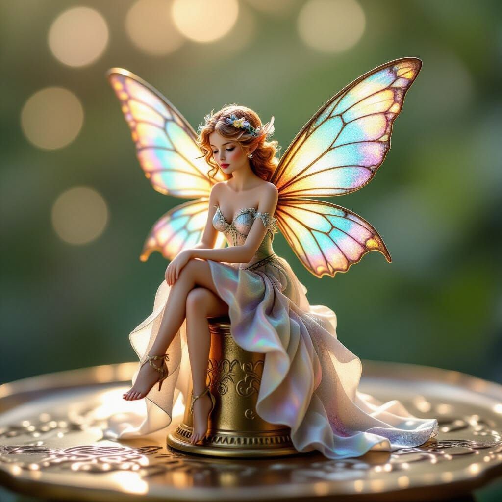 Glossy Miniature Fairy on Thimble in Ethereal Glow