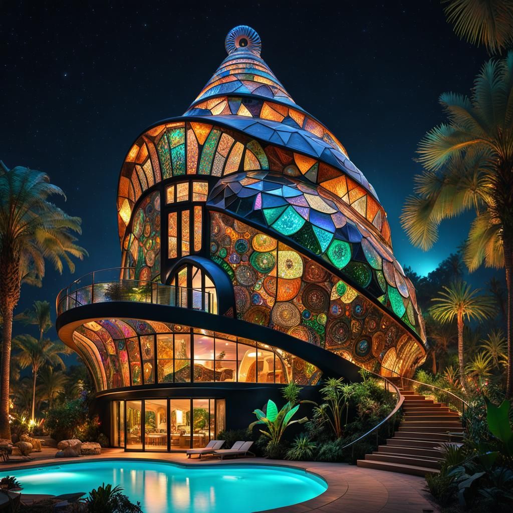 Futuristic Gaudi-Style Pirate House on Alien Jungle Planet