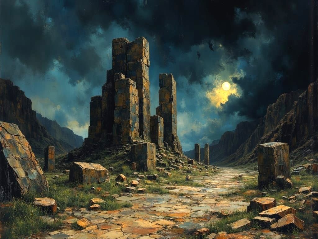 Ancient Civilization Ruins in Rugged Landscape