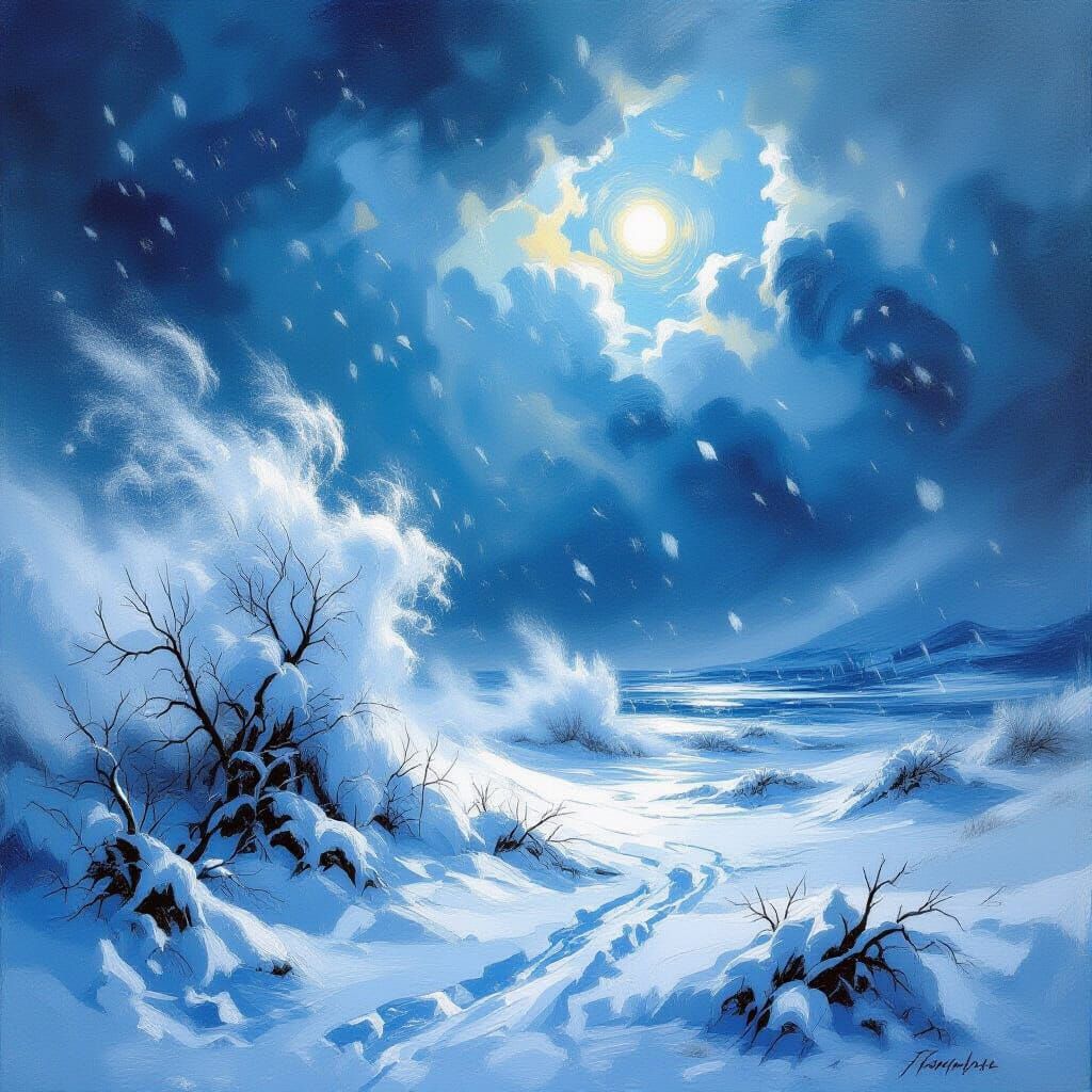Dramatic Oil Painting of a Fierce Winter Storm