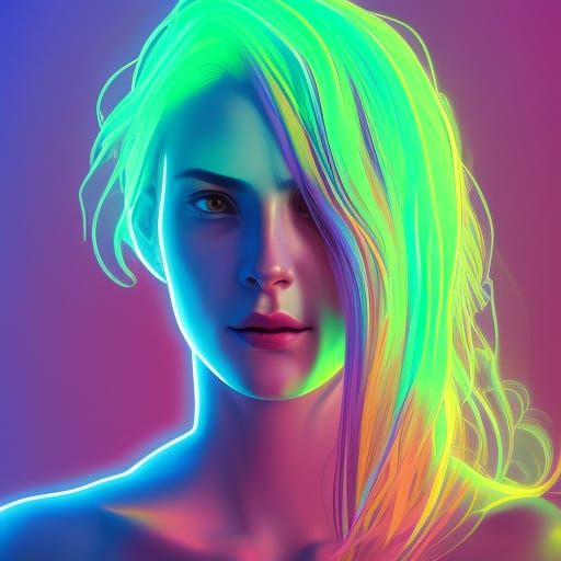 Rainbow Neon Portrait in Hyperdetailed Style