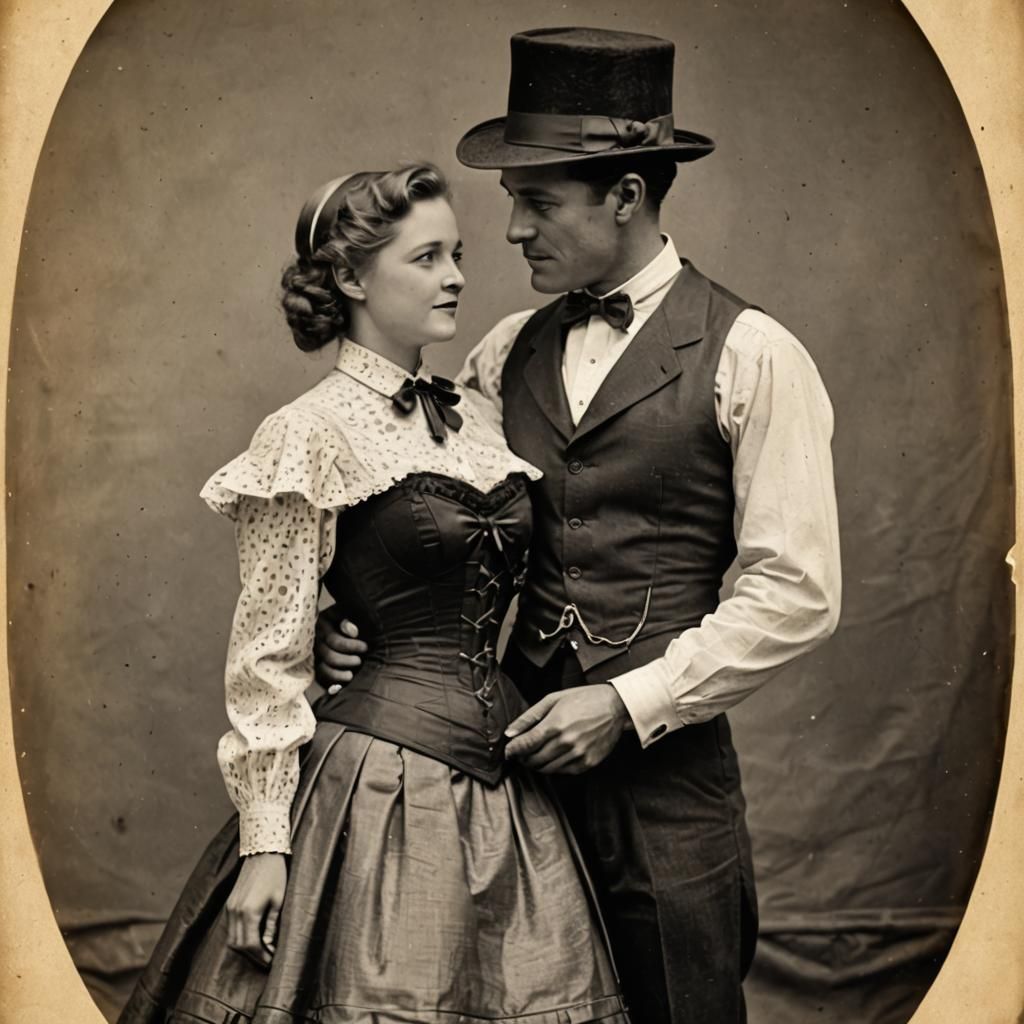 Vintage Embrace: Woman and Man in Affectionate Hug