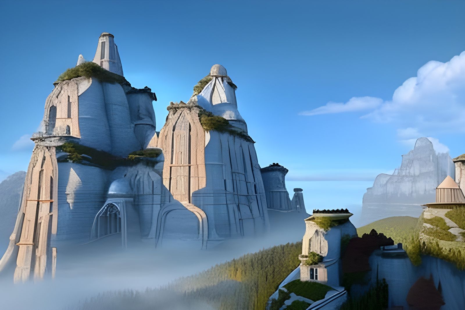 Mountain Palace Carved into Cliffside, Photorealistic Digita...