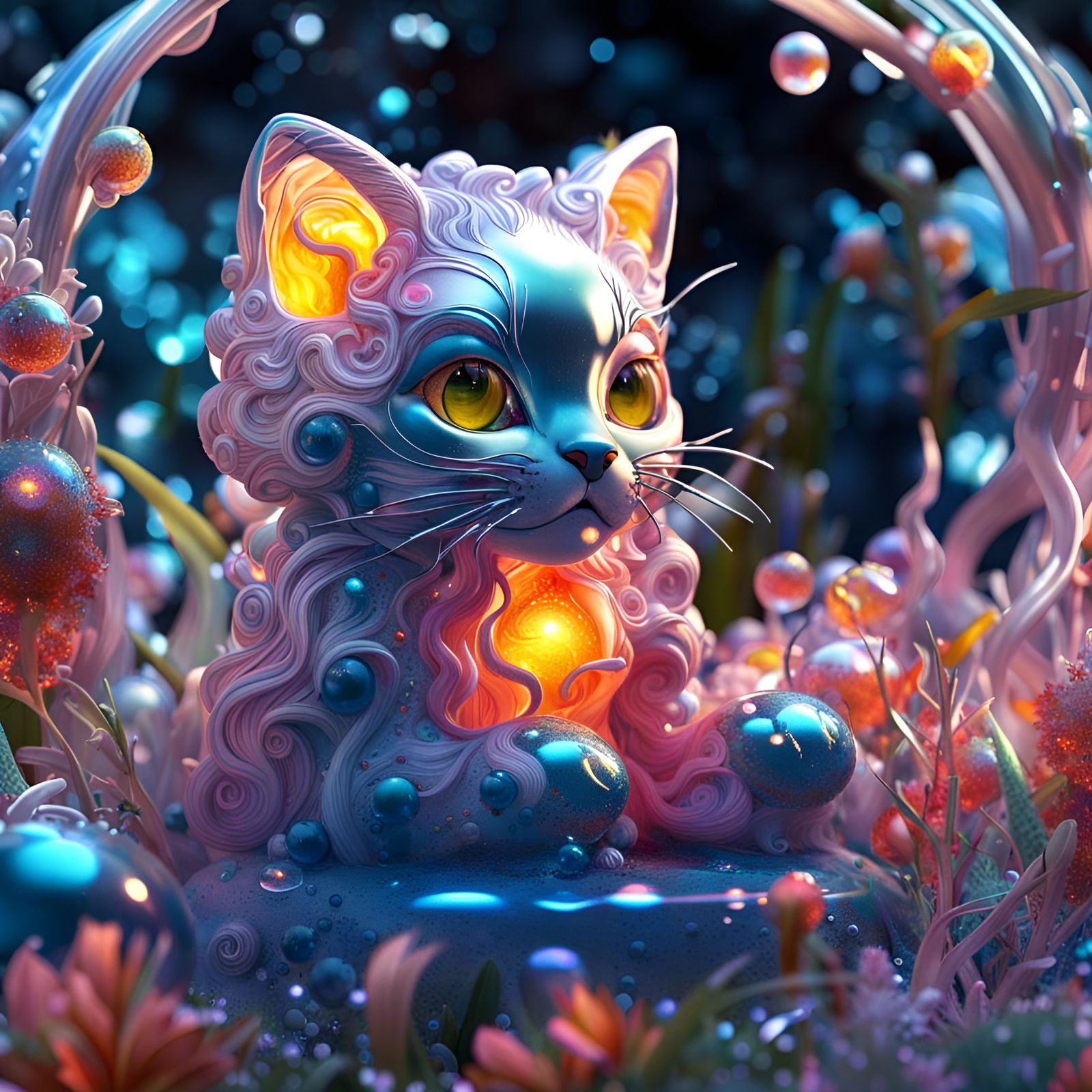 Liquid Kitten Sculpture in Magical Garden