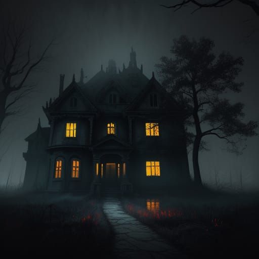 Horror Mansion Cover Art in Hyperrealistic Style