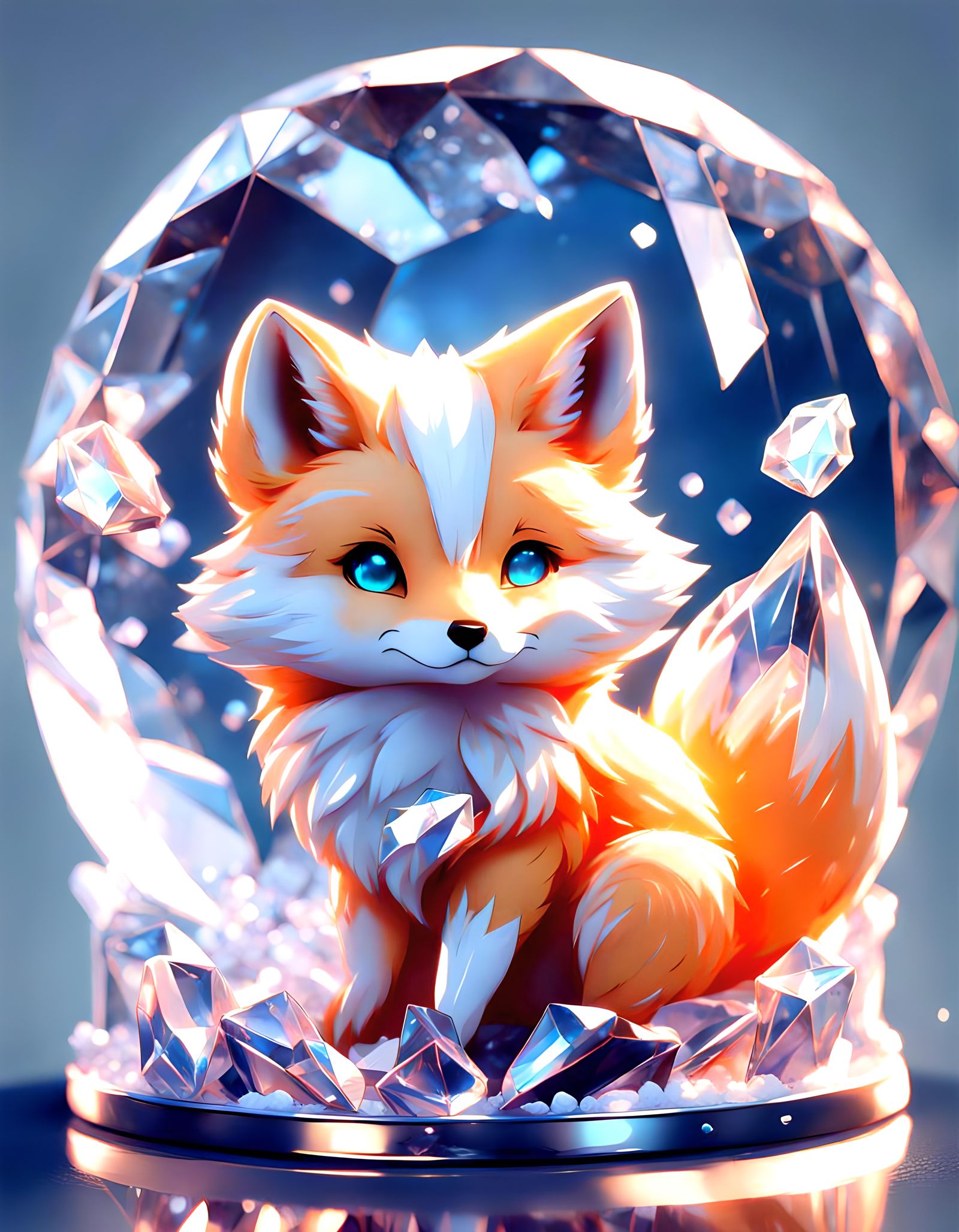 Cute Crystal Fox in 3D Anime Art Style