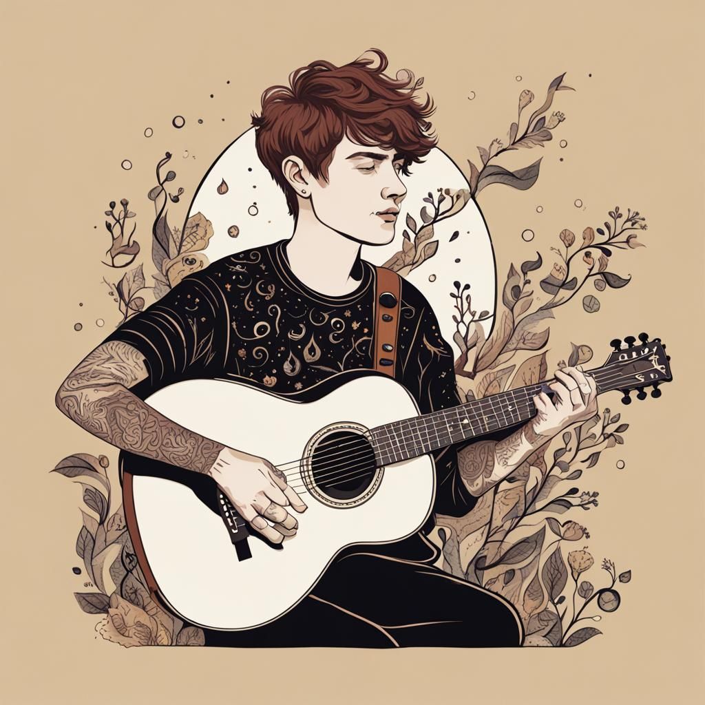 Non-Binary Person with Guitar Shirt