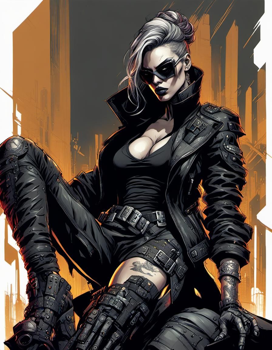 Cyberpunk Assassin: Ink Drawing of a Supermodel Rogue