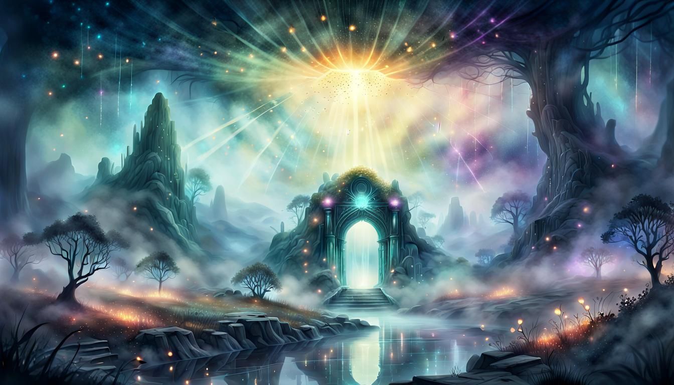 Dreamscape Portal in Fantasy Watercolor Illustration