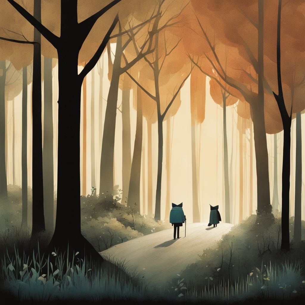 Muted Grey Silhouettes in a Dark Landscape