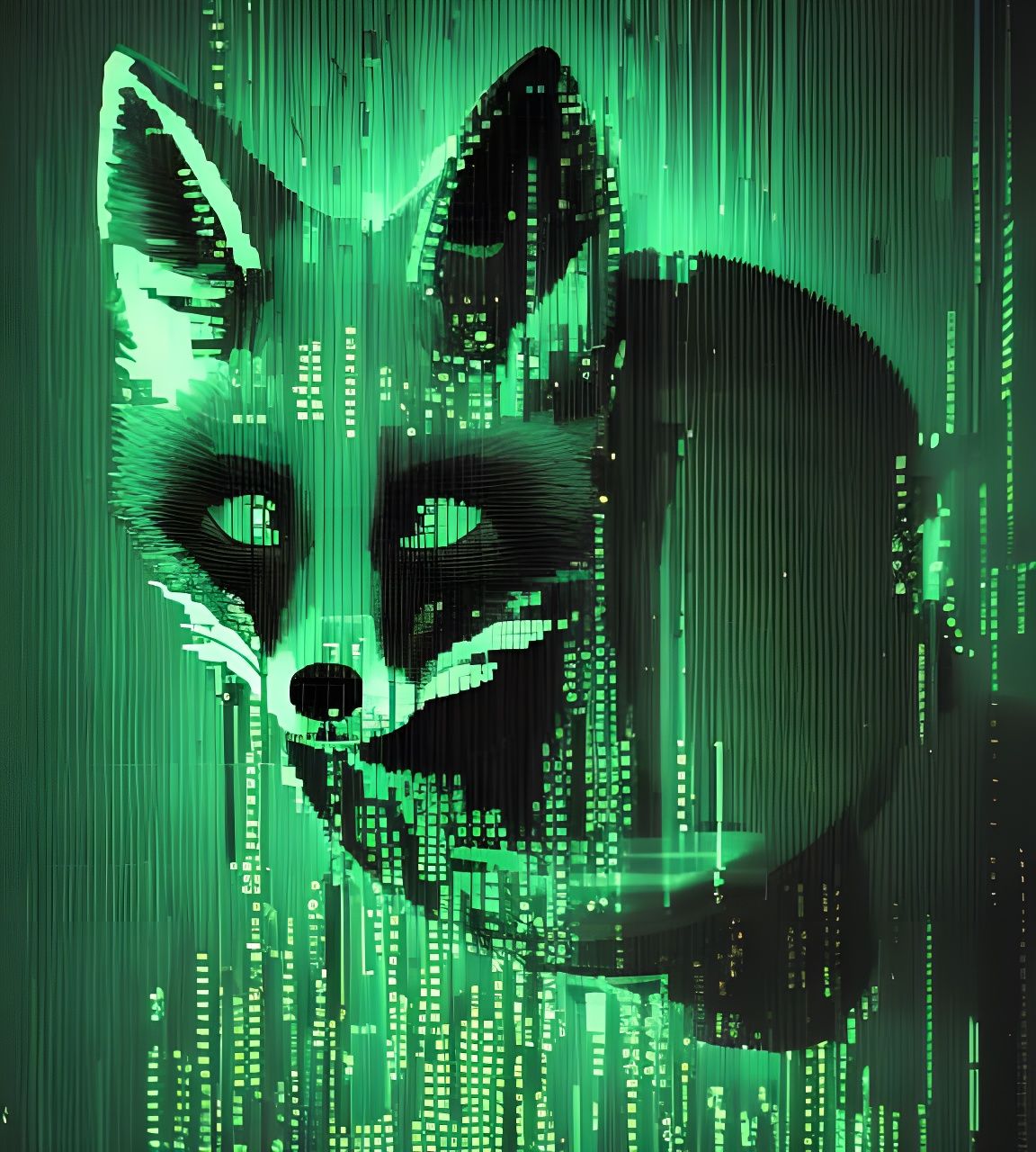 Cyberpunk Fox with Glitch Art and Enamel Drips