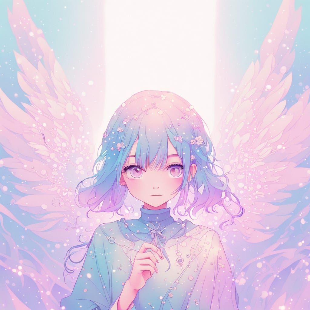 Kawaii Anime Girl with 3 Tails in Dreamy Pastel Colors