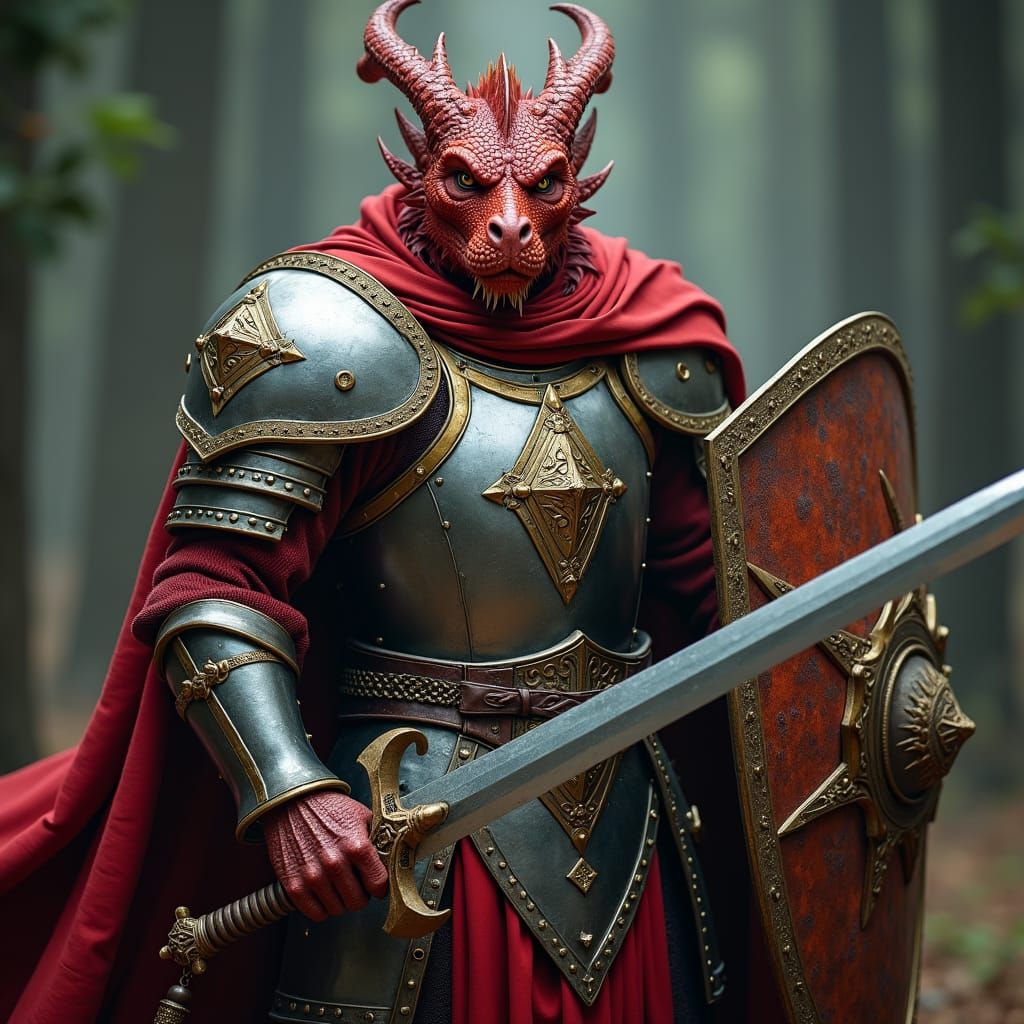 Heroic Dragonborn Paladin in Golden Armour