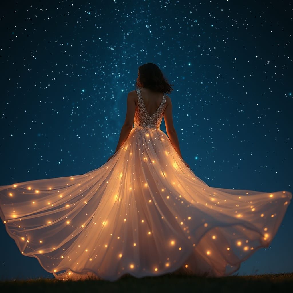 Ethereal Woman in Starry Night Sky