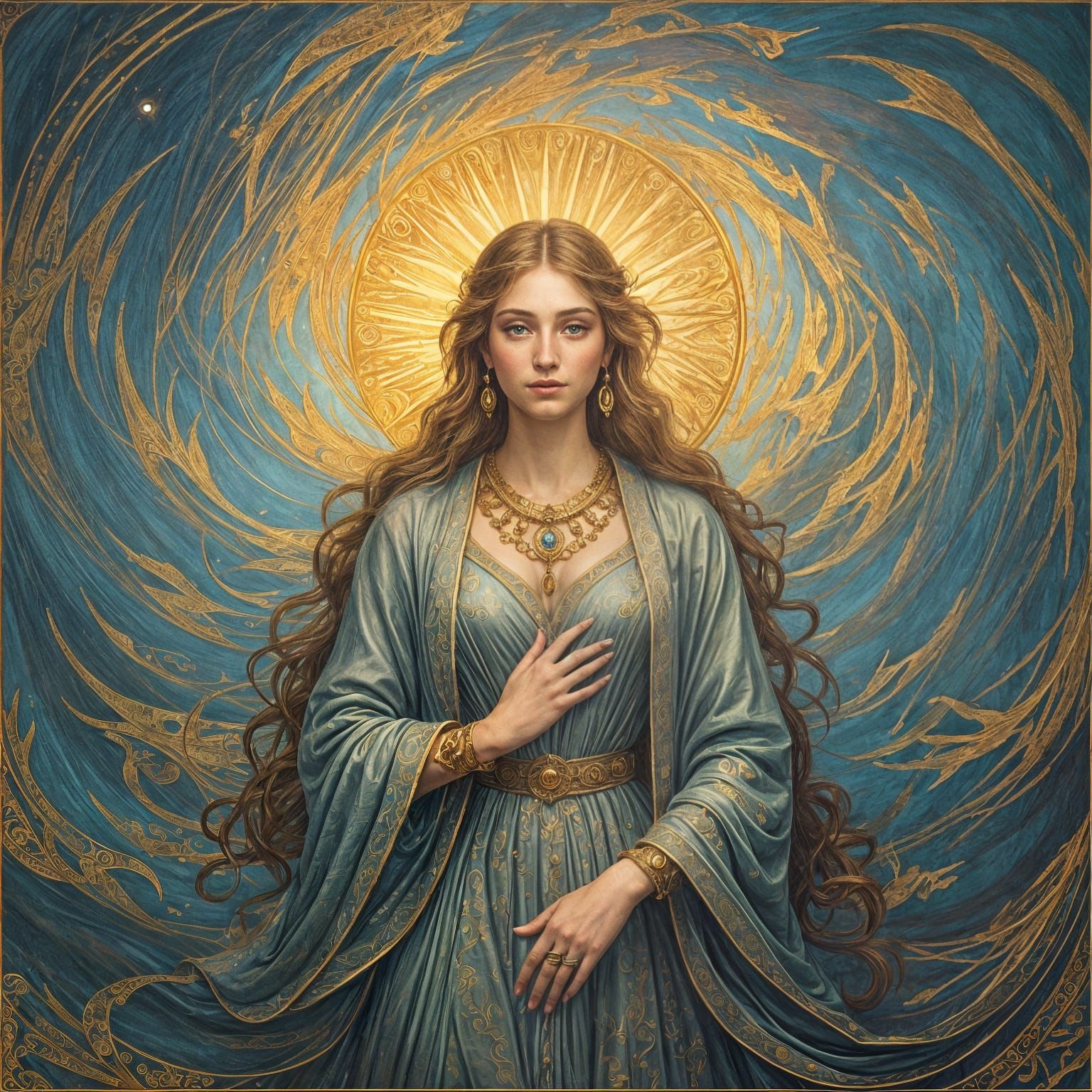 Ethereal Goddess Portrait in Art Nouveau Style