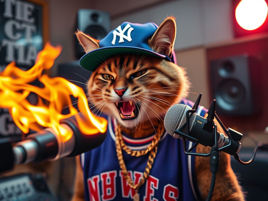 Hip-Hop Cat Rapper in Recording Studio