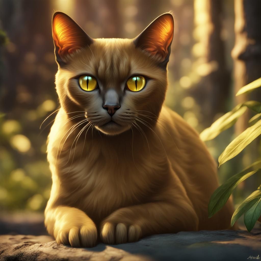 Burmese Cat with Golden Eyes: Detailed Matte Painting