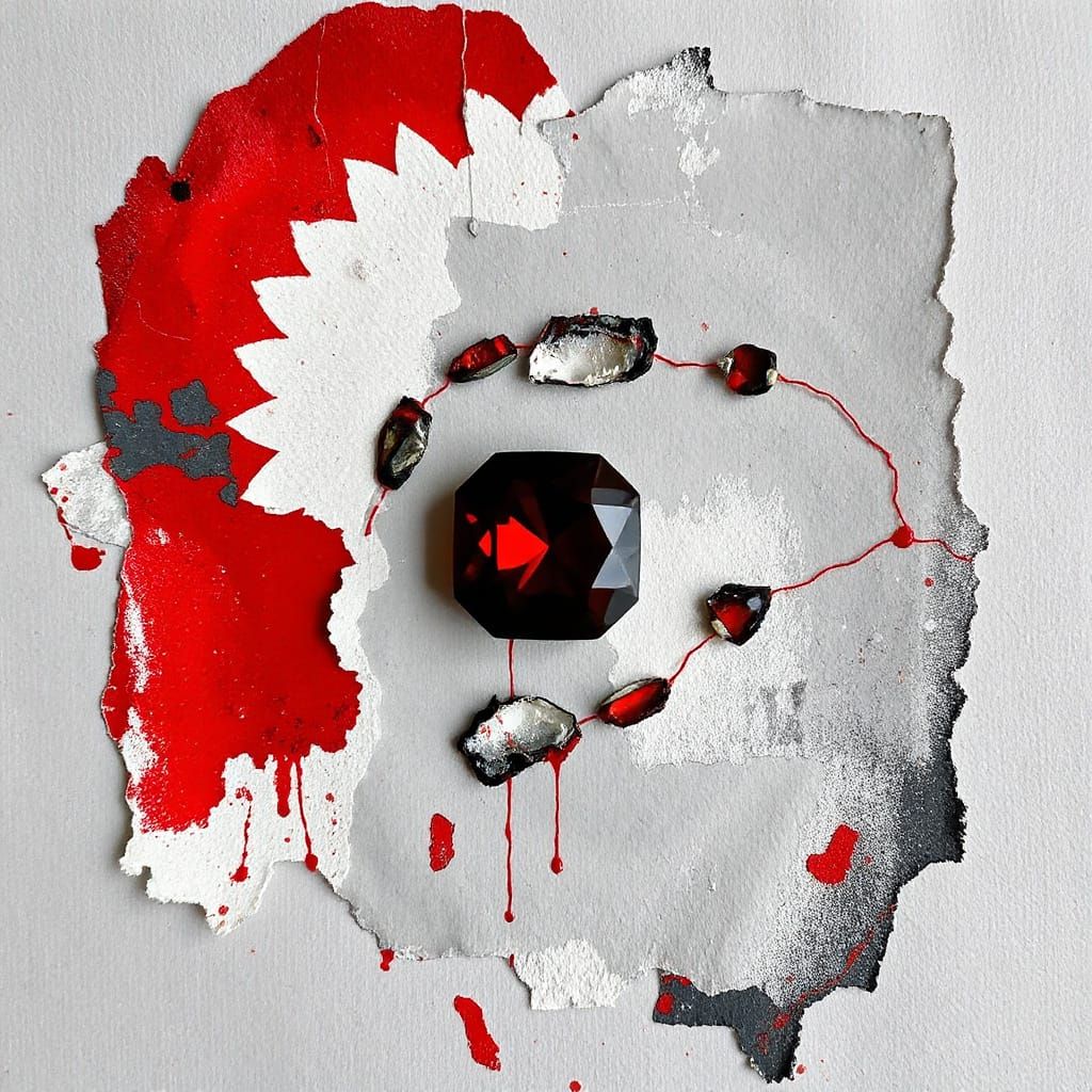 Abstract Scarlet and Grey Gemstone Design