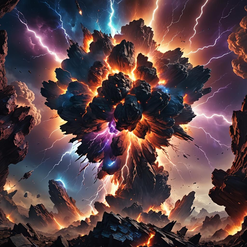 Planet Explosion with Lightning in Cinematic Sci-Fi Style