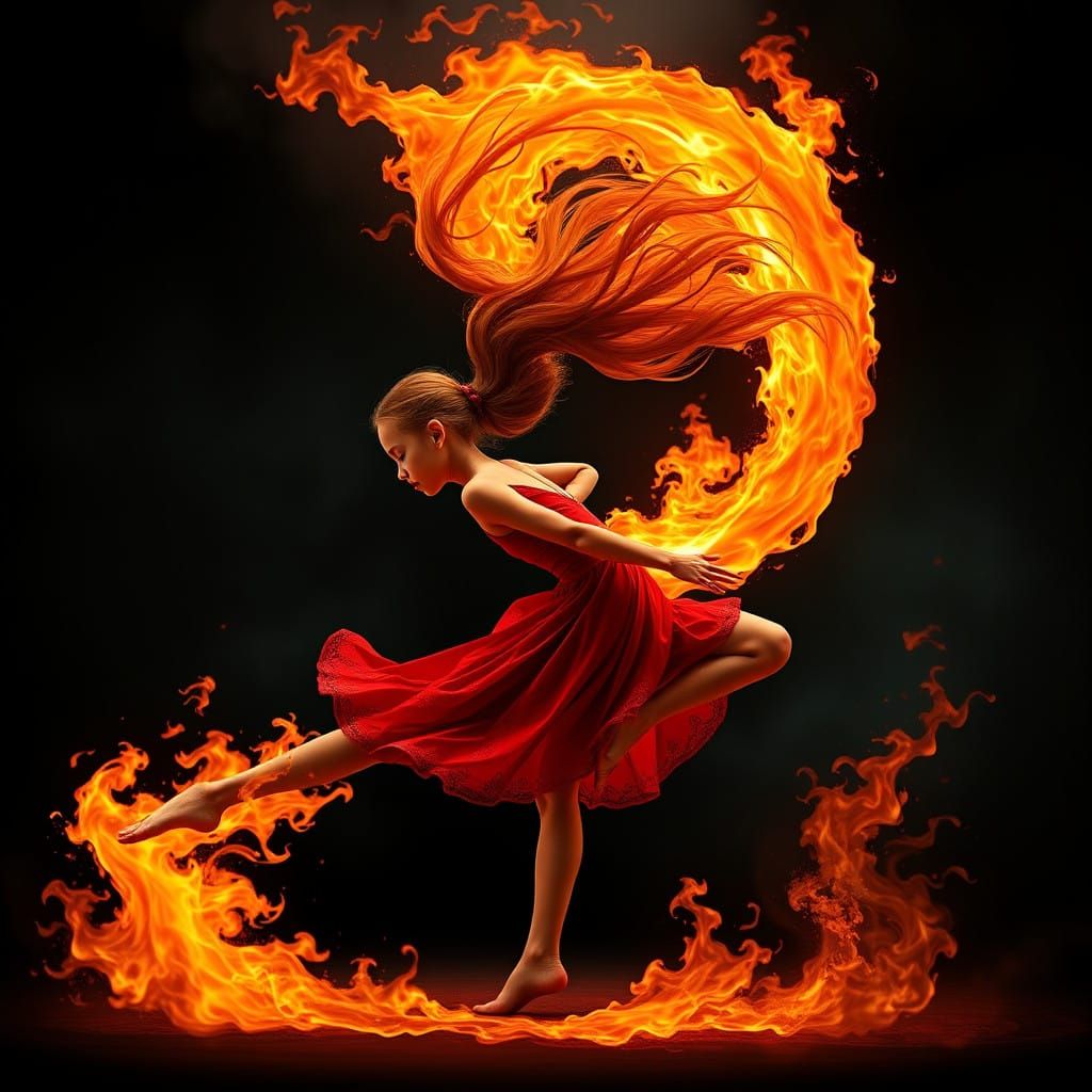 Fiery Gymnast in a Whirling Blaze of Color