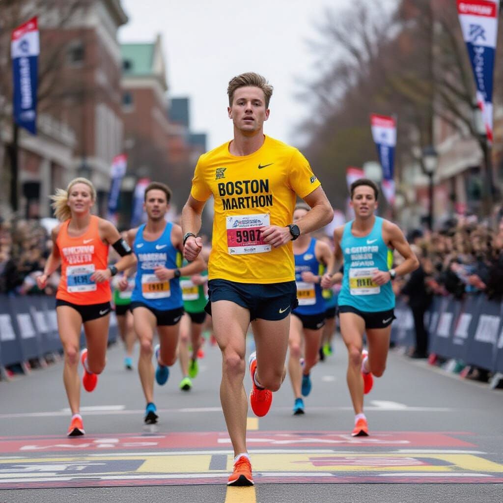 Boston marathon top runner 
Connor Mantz
Wearing a yellow sh...