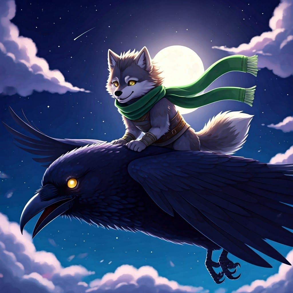 Majestic Werewolf Rides Starry Raven Through Anime-Inspired....