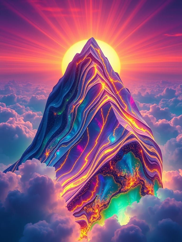 Ethereal Mountain Landscape in Vibrant, Hyper-Surreal Style