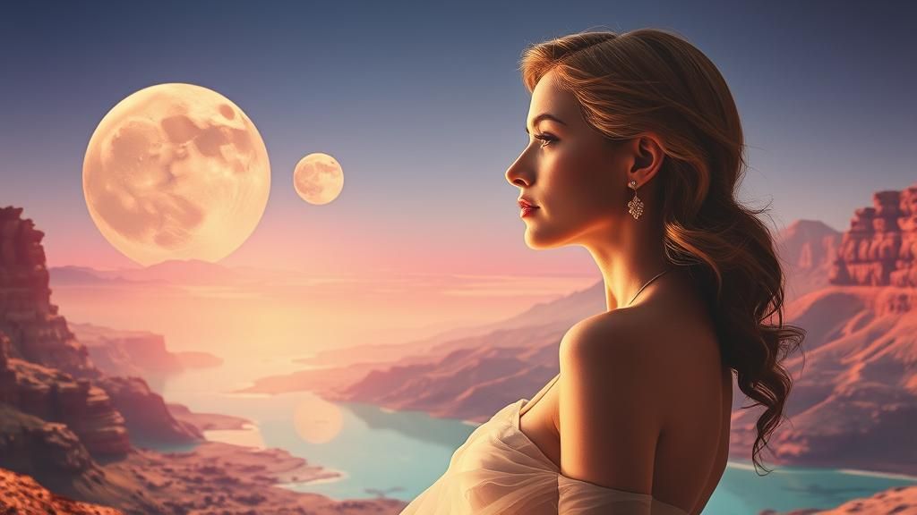 Ethereal Double Exposure: Woman and Alien Landscape