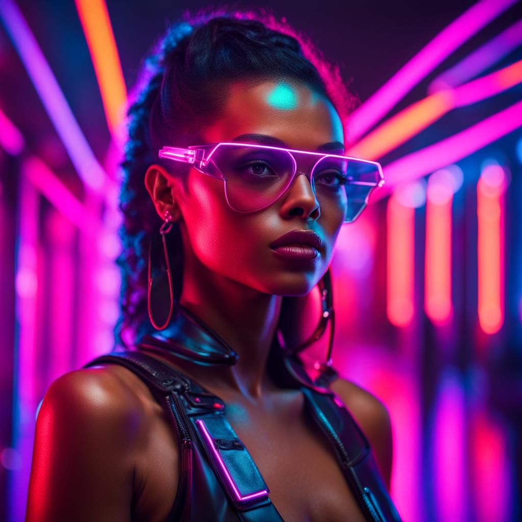 Futuristic Brazilian Woman in Neon Cyberpunk Style