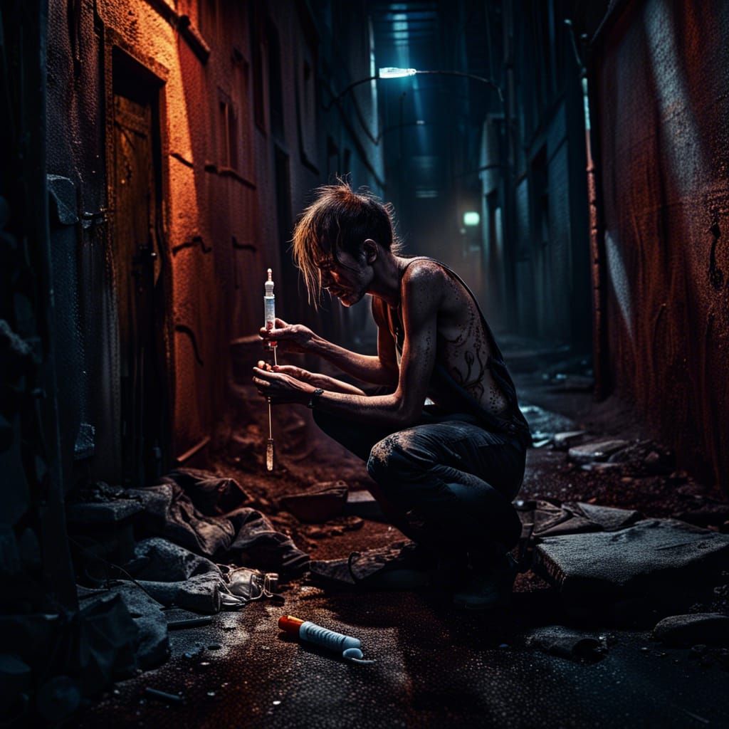 Dark Alley: Addiction's Grip, Detailed Matte Painting