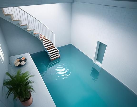 Liminal Space with Cyan Water Pools