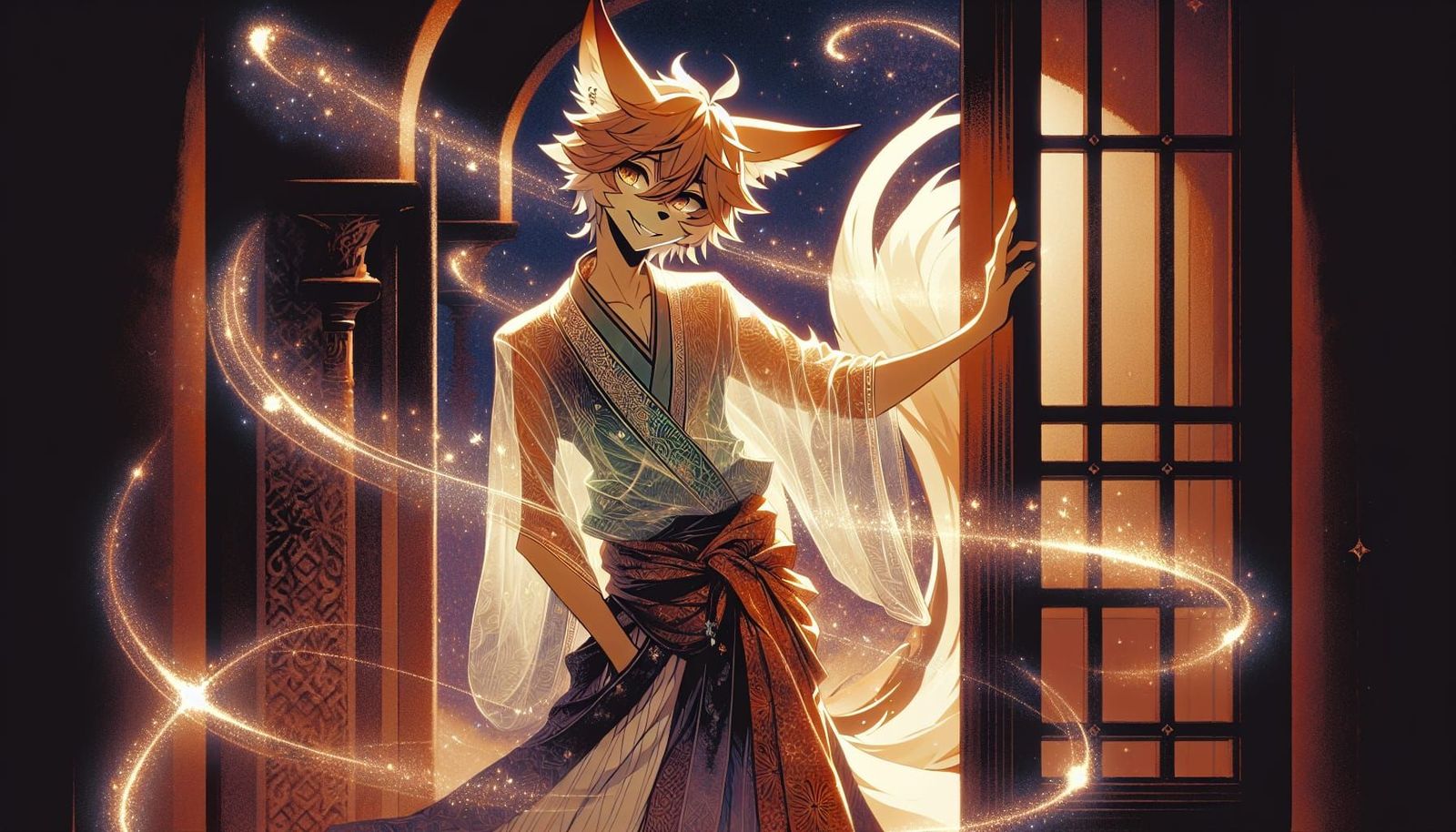 Anime-Inspired Fox Figure Adorns a Dreamy Doorway