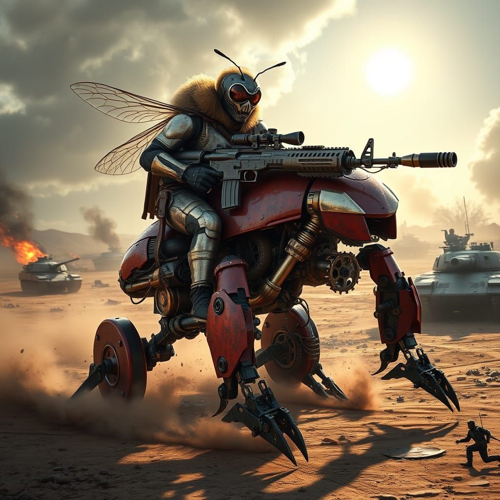 Battle-Ready Bee in Steampunk Ladybird Mech