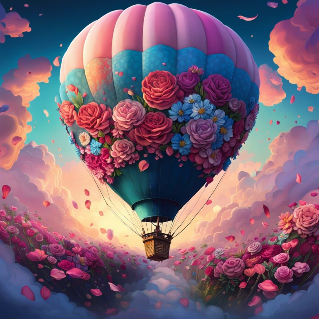 Floral Hot Air Balloon in Eerie Sky