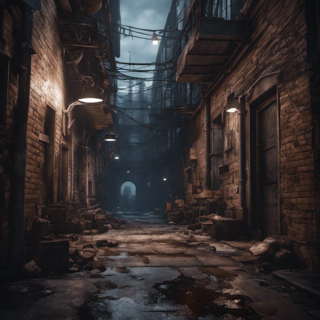 Dark Alley in 3D Game Cinematic Style