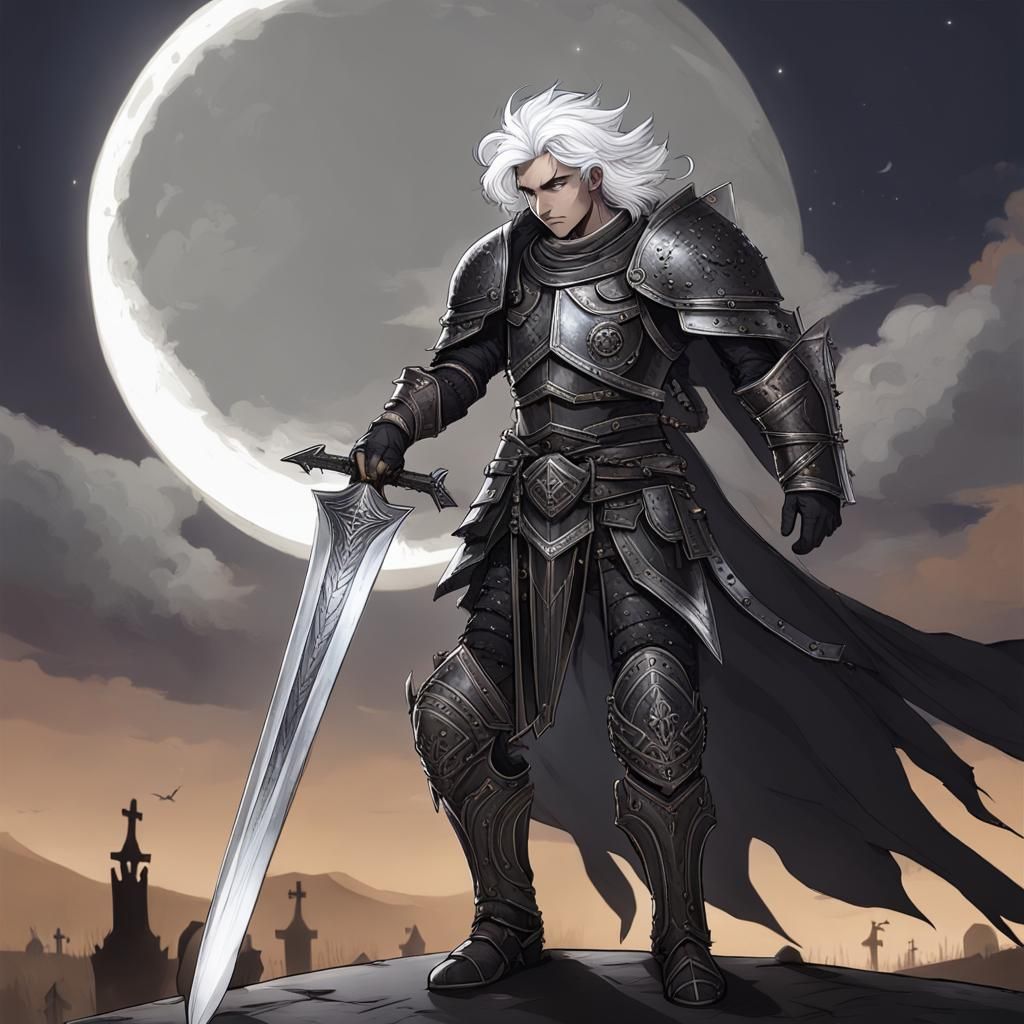 Aasimar Paladin of Shadows in Dark Armor