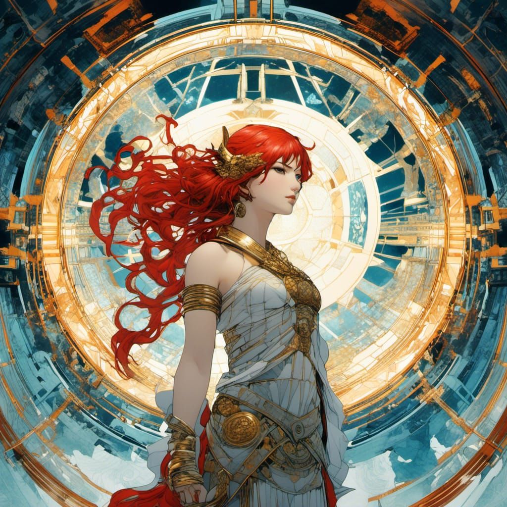 Anime Girl in Atlantis with Sacred Geometry