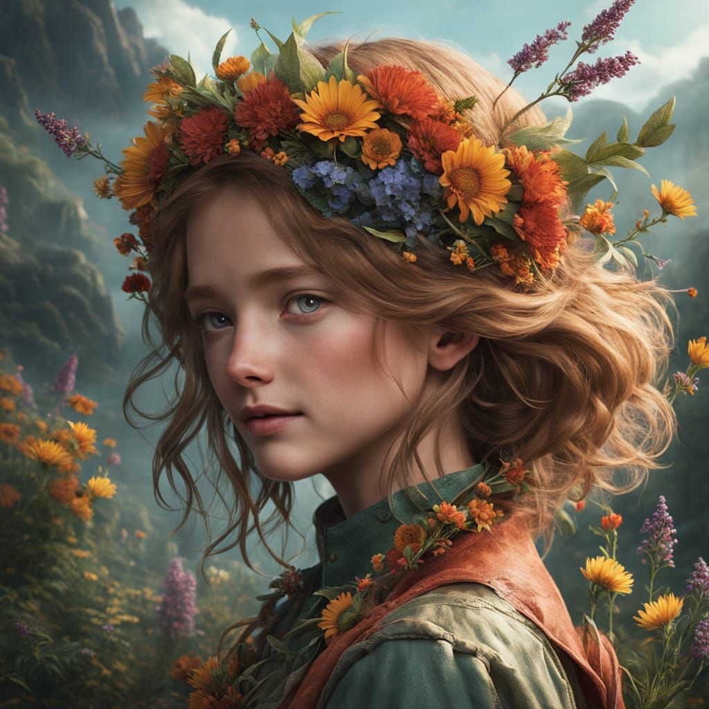 Wildflower Crown on a Joyful Freckled Girl