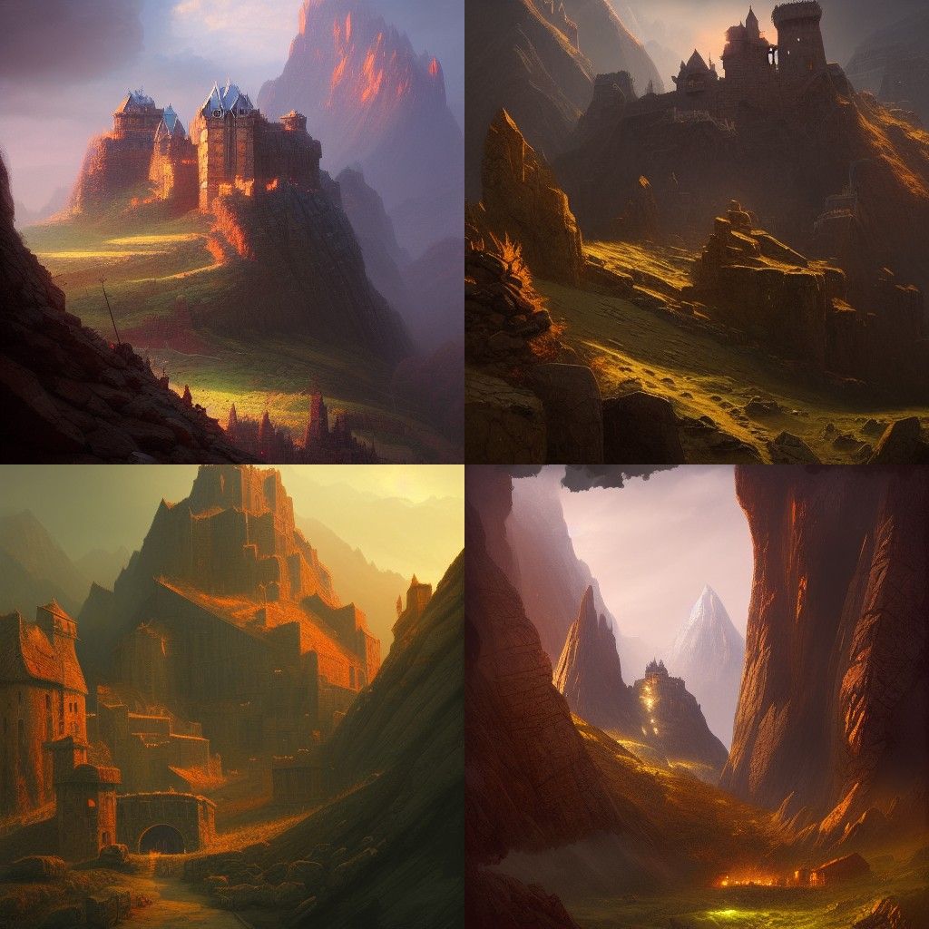 Epic Mountain Fortress Landscape Painting