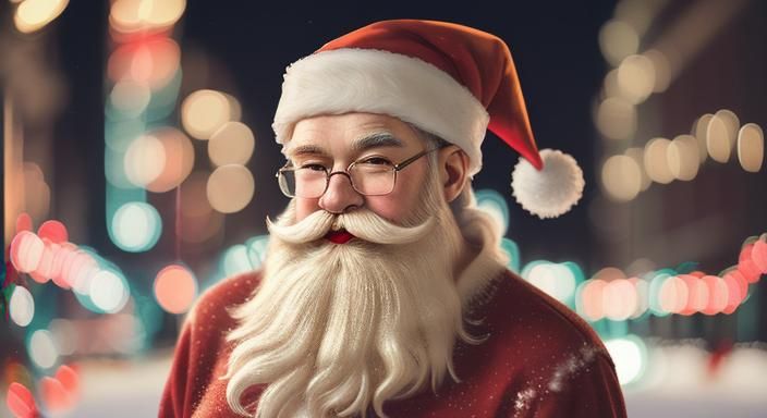 Hyperrealistic Hipster Santa in Fluid Art Style