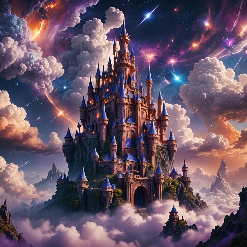 Mindblowing Galaxy Castle Floating in Fluffy Clouds