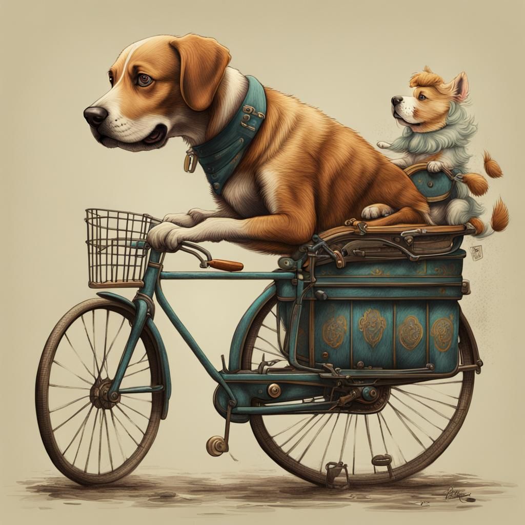 Dog on Antique Bicycle: Detailed Matte Painting