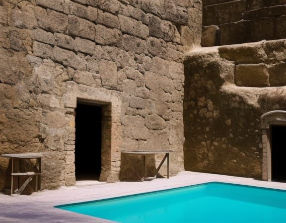 Mysterious Stone Building with Swimming Pool