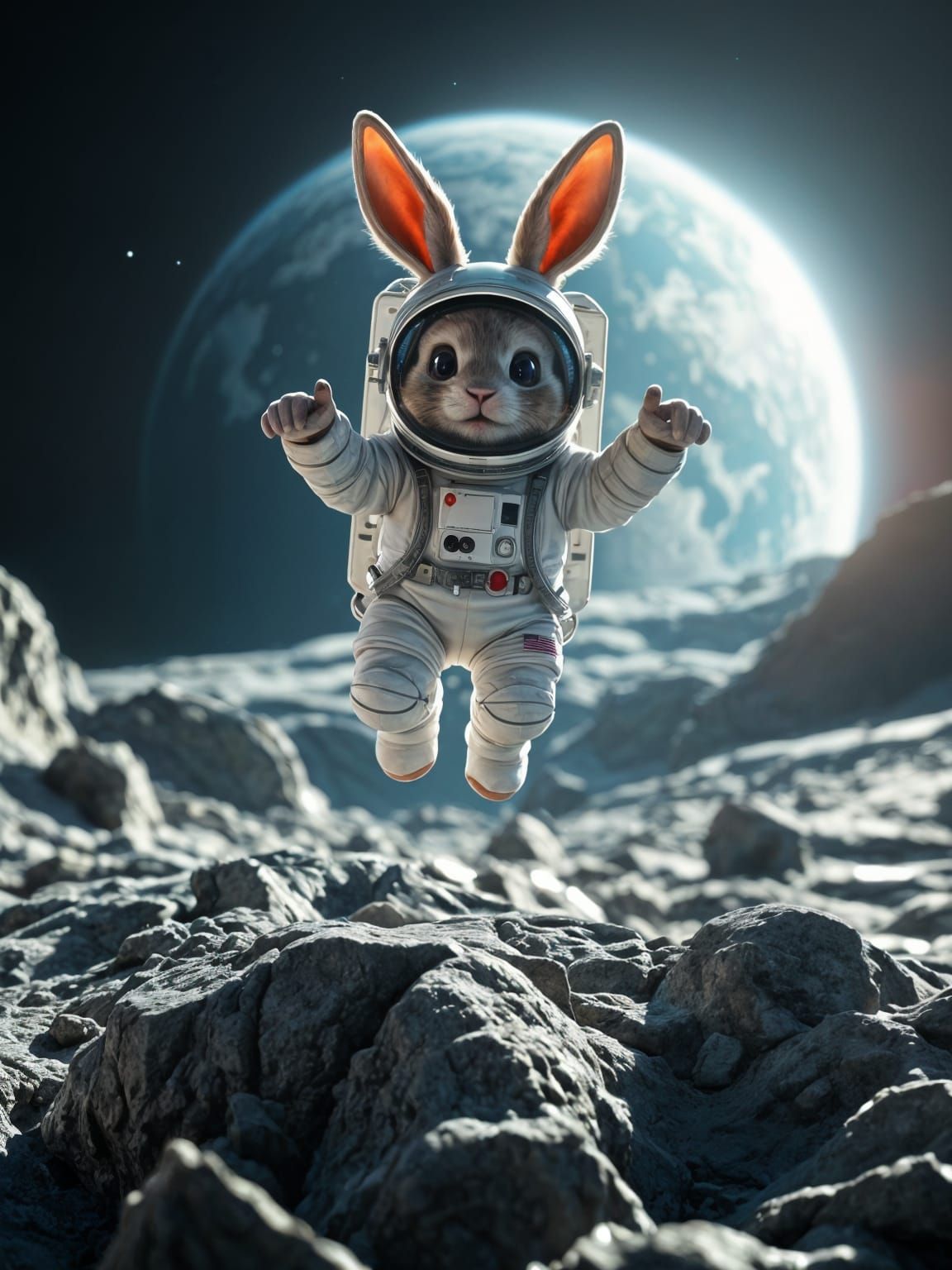 Astronaut Bunny on the Moon in UHD