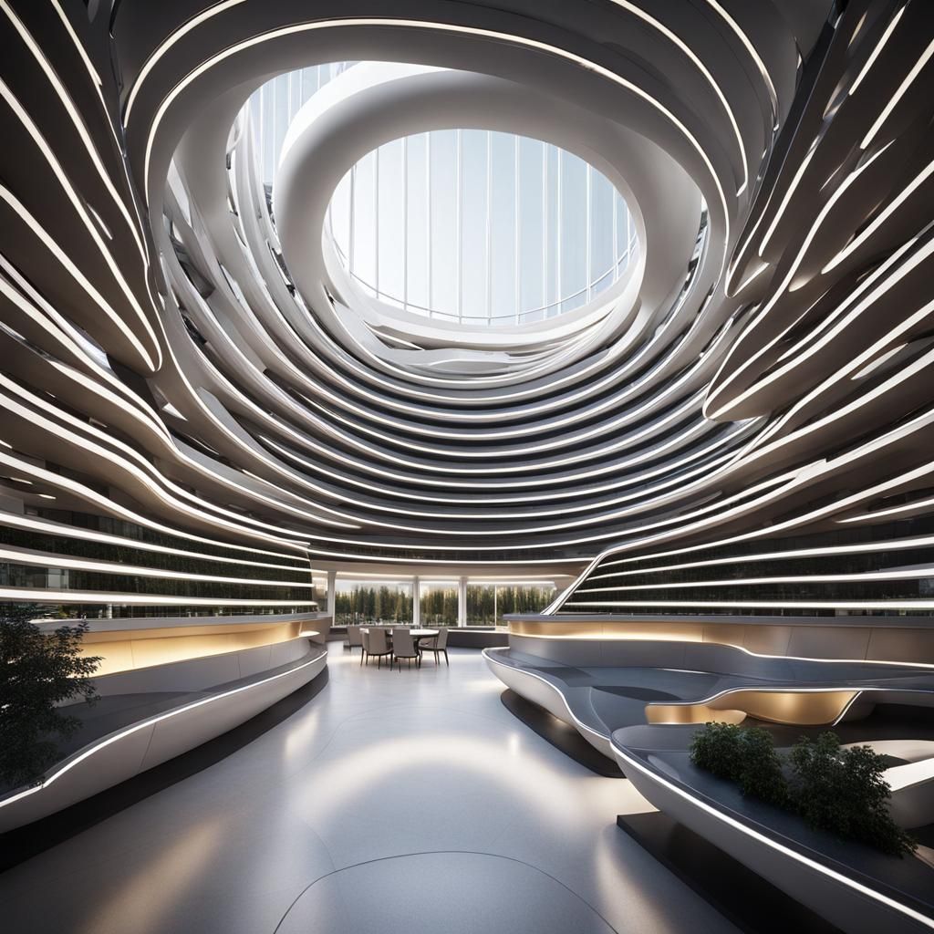 Futuristic Parametric Skyscraper Interior with Hyperloops