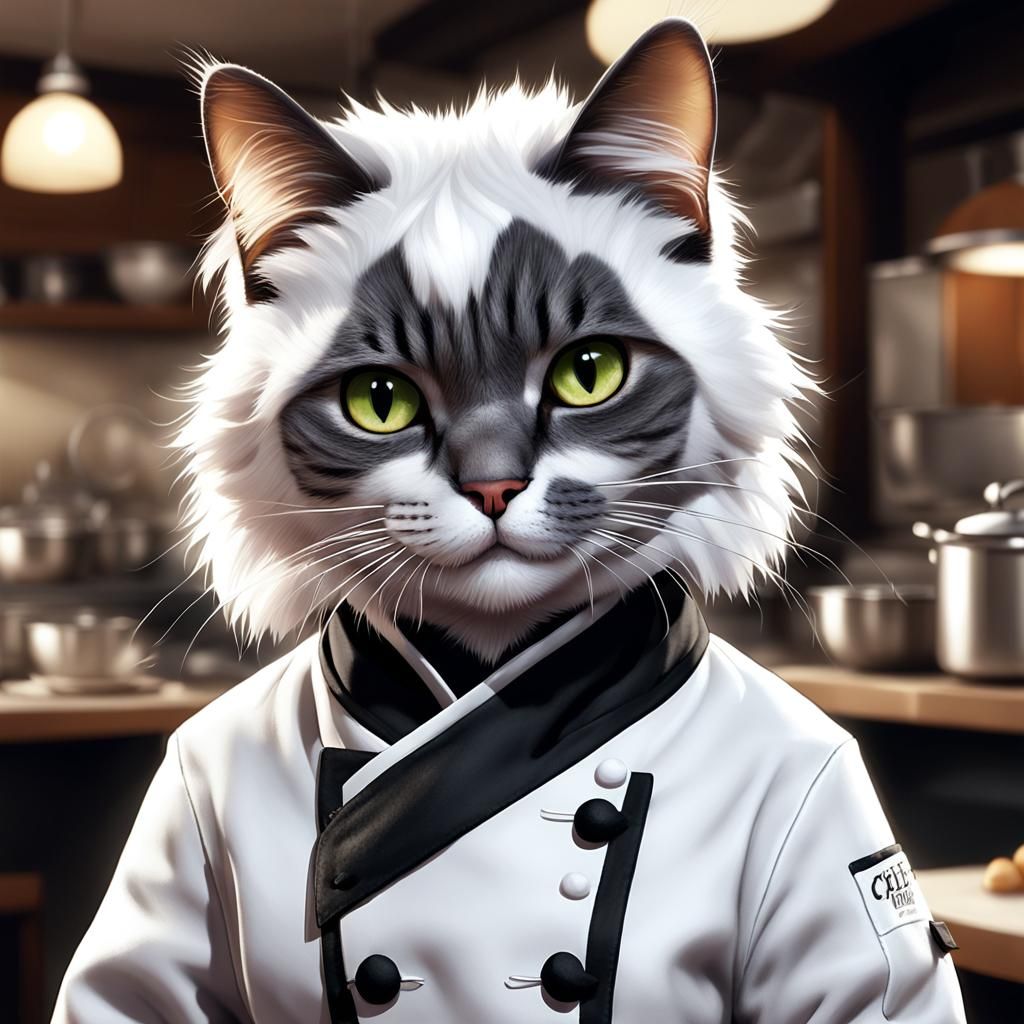 Gourmet Cat Chef Portrait in Detailed Art Style