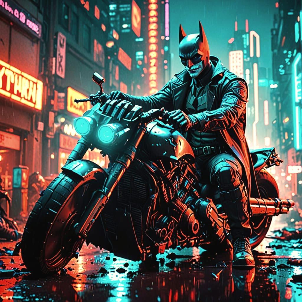 Cyberpunk Batman Unleashes Fury on a Neon-Lit Gotham